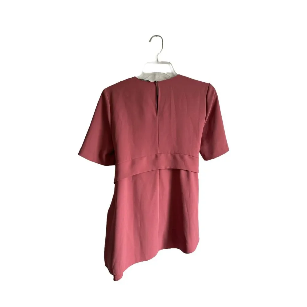 Zara Belted Short Sleeve Asymmetrical Top Russet-red Size Small - Picture 4 of 6